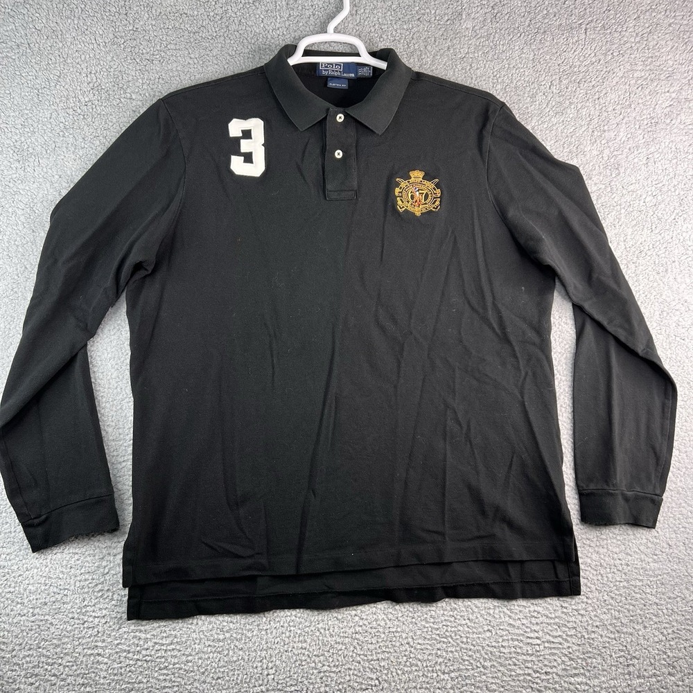 VTG POLO by Ralph Lauren Custom Fit Long Sleeve Rugby Shirt XXL Black